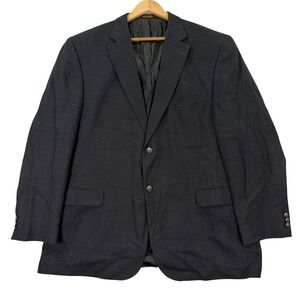 Stafford Mens 48L Blazer Jacket Charcoal Gray Wool Blend Crest Button Sport Coat